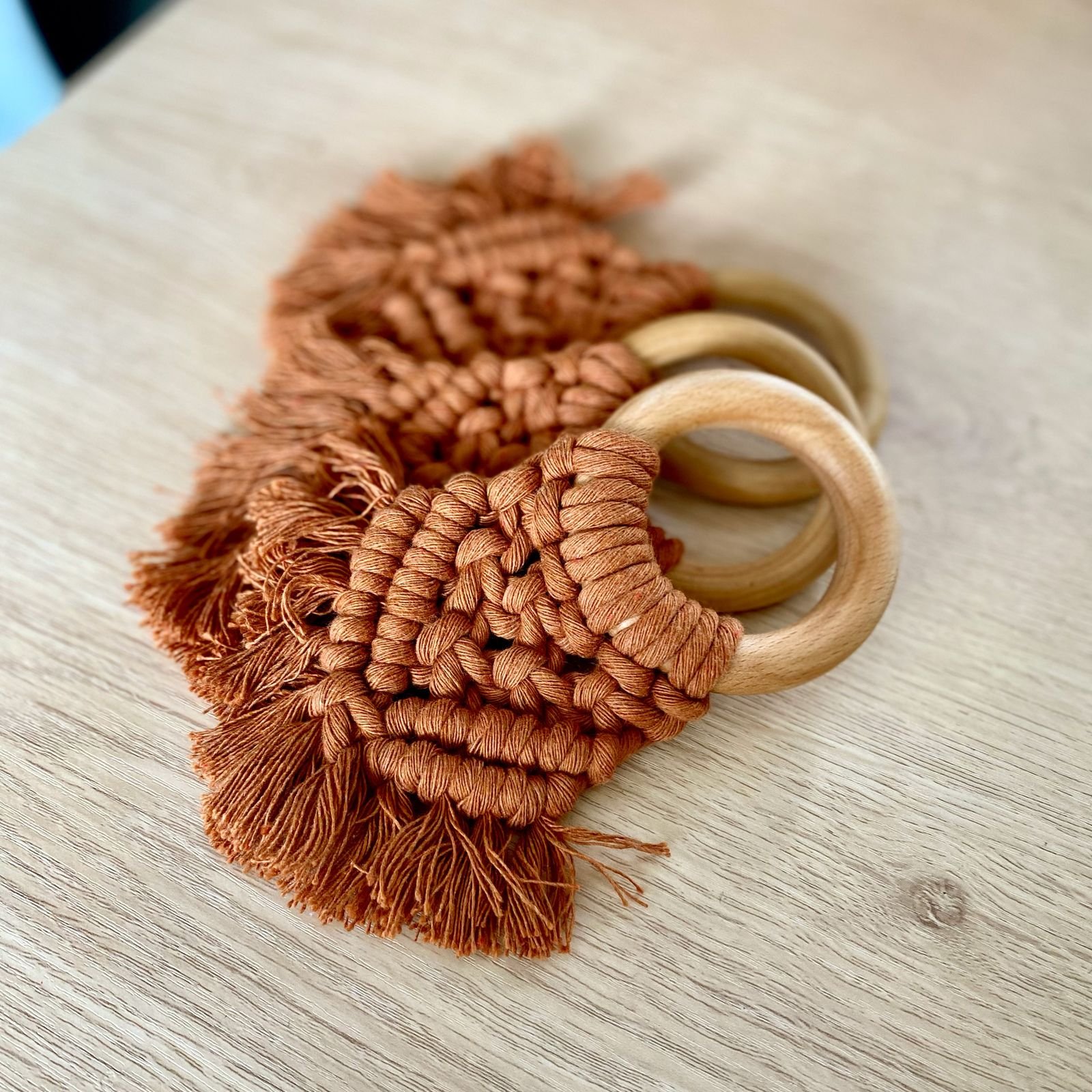 Terracotta macrame teethers